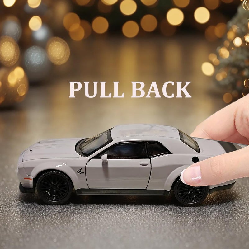ERBADIHAGO Toy Car Challenger Hellcat 1/32 Alloy Model Car with Light and Sound Collectible Model Cars Pull Back Toy Vehicles for Boys Children Age 3 + Year Old (Gray) - Image 4
